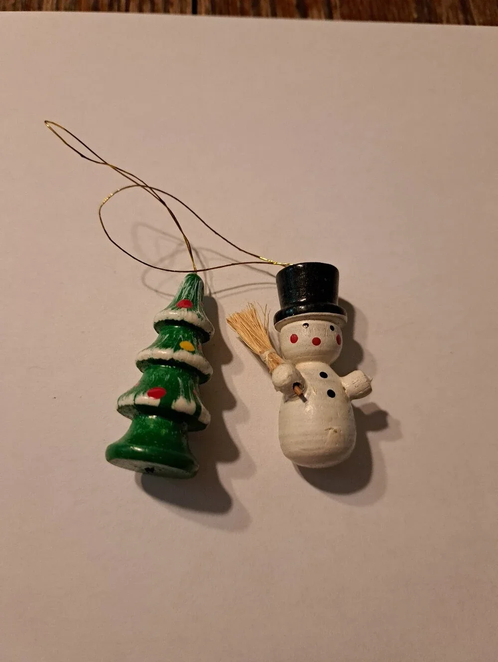 Vintage Wood Christmas Ornaments Lot 6 Hand Painted Wooden Rustic Farmhouse
